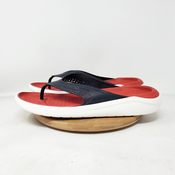 Crocs LiteRide Flip Flop Mens 10 Black Red Lightweight Sandals Shoes - Picture 6 of 13